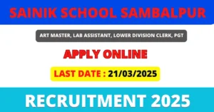 Sainik School Sambalpur Recruitment 2025