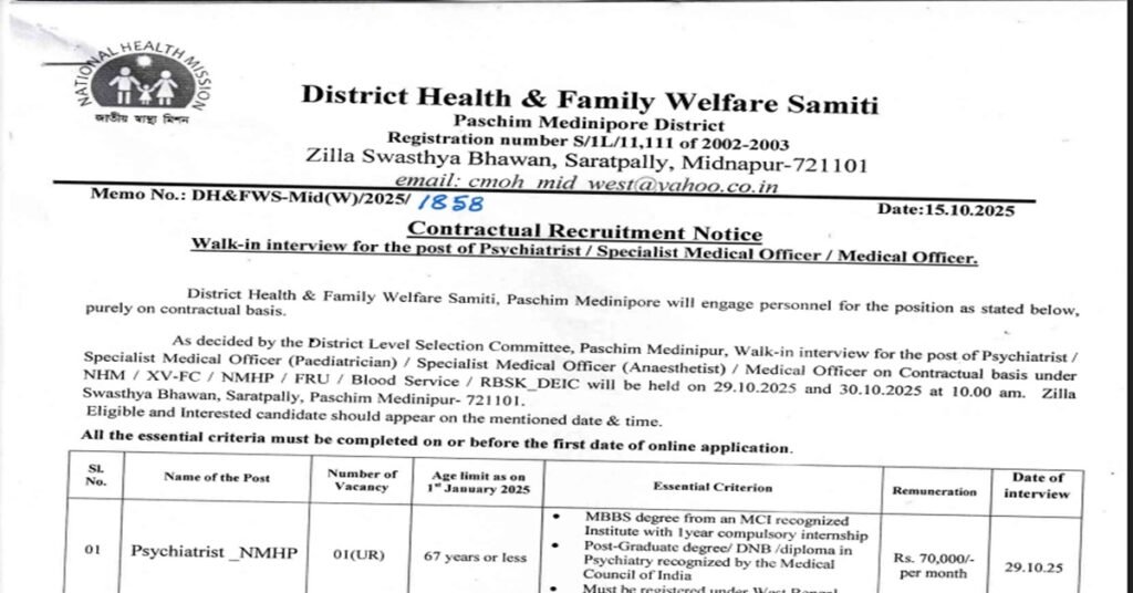 DHFWS Paschim Medinipur Recruitment 2025