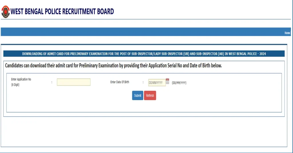 WBP SI Admit Card Released 2025