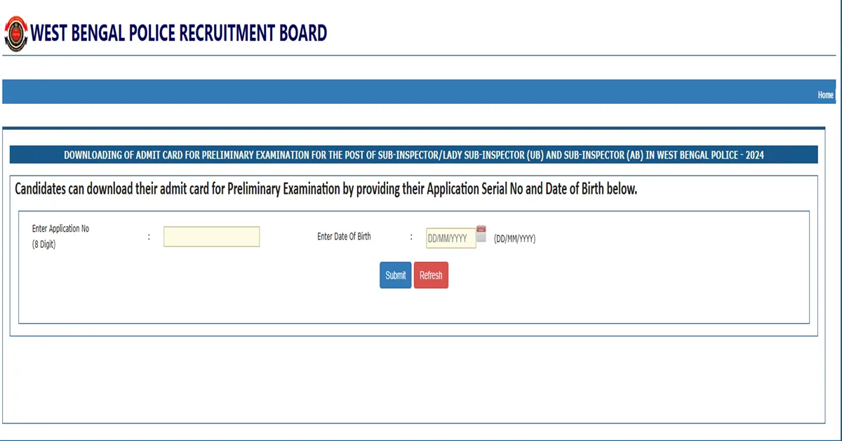 WBP SI Admit Card Released 2025