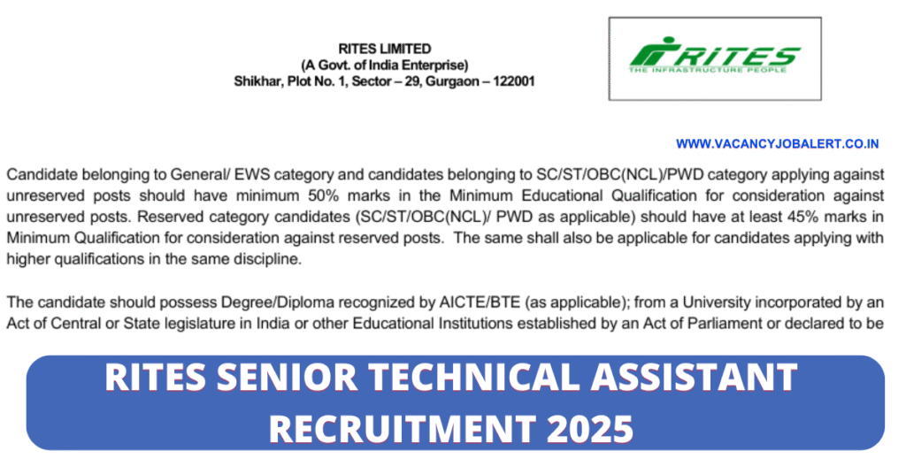 RITES Senior Technical Assistant Recruitment 2025