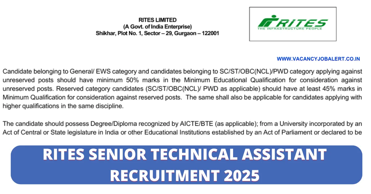 RITES Senior Technical Assistant Recruitment 2025